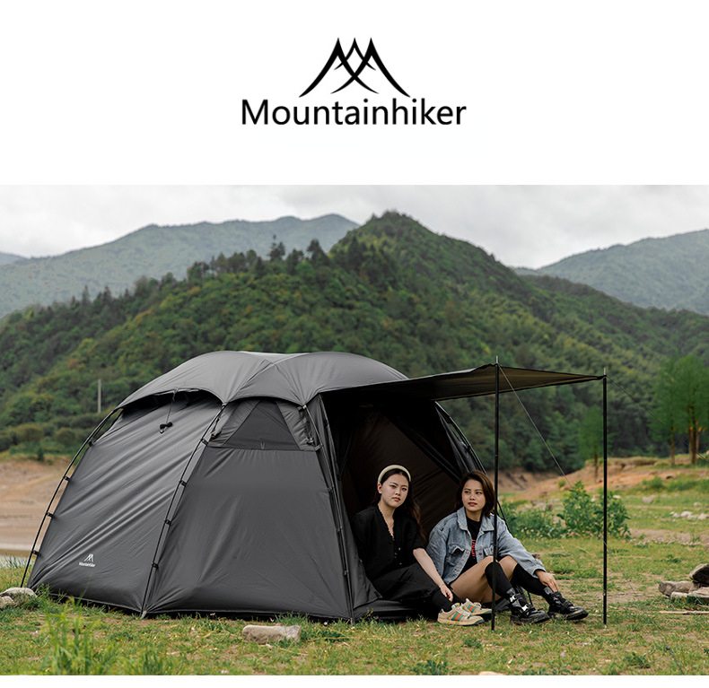 Cheap Goat Tents Mountainhiker SZK281 3 4 Person Outdoor Round Tents 210T Polyester Waterproof Shelter Tear Resistant Black Camping Dome Tent   